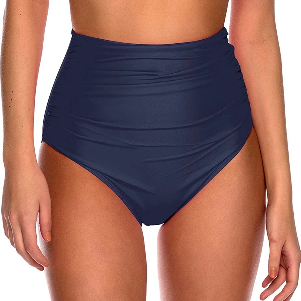 RELLECIGA Women's High Waist Full Coverage Bikini Bottom Navy Blue Medium